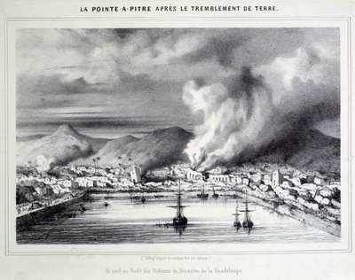 View of Pointe a Pitre (Pointe-a-Pitre) after the earthquake on 8/02/1843. Engraving of the 19th century Chartres, Musee des Beaux Arts بواسطة المدرسة الفرنسية