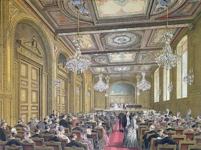 عرض لحفلة موسيقية في Salle Herz في شارع de la Victoire ، باريس ، c.1870-80 بواسطة المدرسة الفرنسية