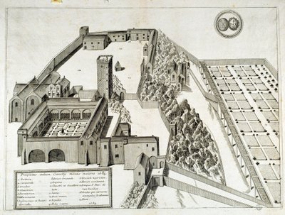 View of the Benedictine Abbey of Saint Pierre de Montmajour (or Mont Majour), founded in 948, Arles, France (engraving) بواسطة المدرسة الفرنسية