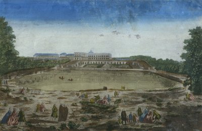 منظر للقصر و Orangerie ينظر إليه من قطعة deau des Suisses ، فرساي ، فرنسا بواسطة المدرسة الفرنسية