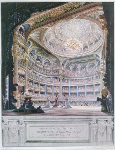 منظر لمسرح الكوميديا الفرنسية في عام 1790 ، بعد نسخة أصلية بواسطة Gaudet و Prudent (نقش الألوان) بواسطة المدرسة الفرنسية