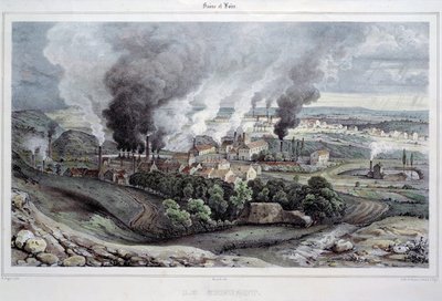منظر للمسبك والبلور دو كروسو حوالي 1820-1830 بواسطة المدرسة الفرنسية