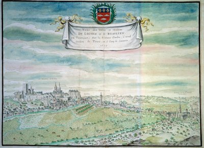 منظر لقلعة Loches View of Beaulieu les Loches في Indre و Loire. لوحة مائية من المدرسة الفرنسية. 1699 باريس ، بن بواسطة المدرسة الفرنسية