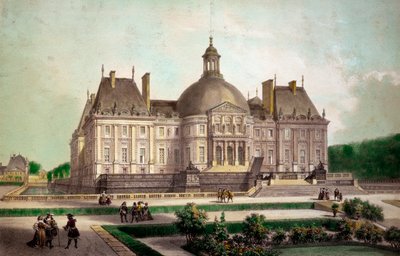 منظر لقلعة Vaux le Visomte (Vaux-le-Vicomte) في مينسي (Seine-et-Marne) ، تم بناؤها حوالي عام 1658. مطبوعات من القرن التاسع عشر مجموعة خاصة بواسطة المدرسة الفرنسية