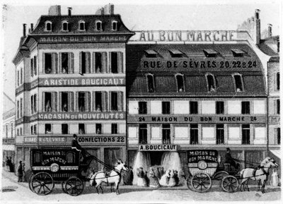 منظر خارجي لمتاجر Bon Marché ، شارع de Sèvres ، باريس ، c.1869 بواسطة المدرسة الفرنسية