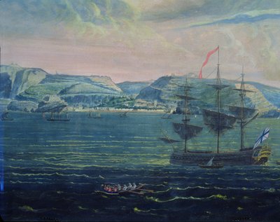 منظر لجزيرة سانت هيلينا ، c.1820 (مرحاض وغواش على ورق) (انظر أيضًا 182640) بواسطة المدرسة الفرنسية