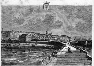 منظر لمدينة بولوني في باس دي كاليه. نقش من عام 1880 في المجموعة الخاصة "La republique illustree". بواسطة المدرسة الفرنسية