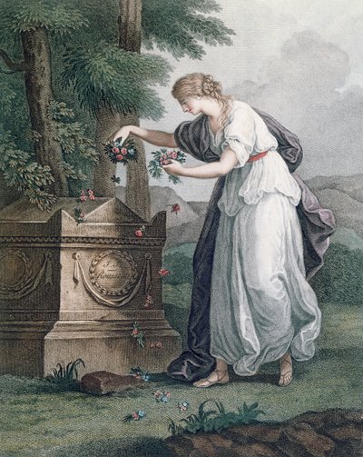 الفضيلة تدفع تكريمًا في قبر روسيا ، إرمينونفيل (Tombeau de Jean Jacques Rousseau) ، 1866 (نقش نقش ملون يدويًا) بواسطة المدرسة الفرنسية