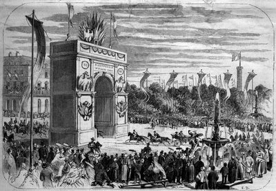 زيارة نابليون الثالث (1808-1873) والإمبراطورة أوجيني (1826-1920) إلى كاين (كالفادوس) بواسطة المدرسة الفرنسية