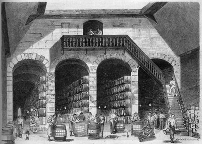 زراعة الكروم: منظر داخلي للهيكل والأقبية الخاصة بـ M. Cruse et fils freres ، بوردو ، جيروند (33) بواسطة المدرسة الفرنسية