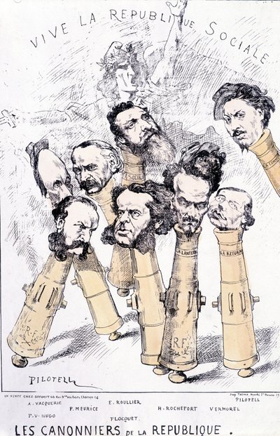 تحيا الجمهورية الاجتماعية - الزوارق الحربية للجمهورية: A. Vacquerie ، FV Hugo ، P. Meurice ، E. Roullier ، Flocquet ، H. Rochefort ، Vermorel ، Pilotell. كارتون. بواسطة المدرسة الفرنسية