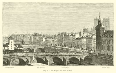منظر Quai aux Fleurs في عام 1855 بواسطة المدرسة الفرنسية