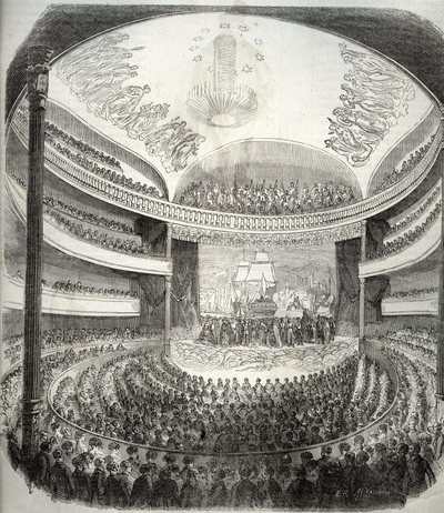 منظر لمسرح rue du Chateau d'eau المعروف سابقًا باسم rue Neuve-Saint-Nicolas - (كان يُطلق عليه اسم "" Concert du XIXe siècle "أو" Eden-Comedie "أو" Nouveau-Theatre du " قصر الماء ") - نقش في" Tableau-de-Paris بواسطة المدرسة الفرنسية