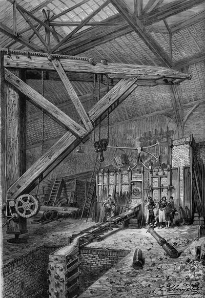 حرب 1870 - مقر باريس: صهر قانون "Petity Moniteur" ، بتمويل من قراء الصحيفة ، في ورش عمل السادة Broquin و Laine في باريس. نقش في "" Le Monde Illustré "" رقم 721 بتاريخ 4 فبراير 1871. بواسطة المدرسة الفرنسية