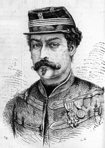 حرب 1870: صورة ليون فرانشتي (1834-1870) ، الجندي الفرنسي ، قائد كشافة نهر السين. نقش في "" Le Monde Illustré "" رقم 714 بتاريخ 17 ديسمبر 1870. بواسطة المدرسة الفرنسية