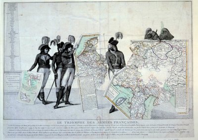 حروب الثورة: الجنرال نابليون بونابرت (1769-1821) يحمل خريطة إيطاليا (في وقت الحملة الإيطالية) لإكمال لغز الأراضي التي احتلتها فرنسا. على اليسار ، من المحتمل أن الجنرالات هوش وبيشيجرو وجان فيكتور (جان- بواسطة المدرسة الفرنسية