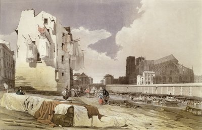 نساء الغسالة في Lavoirs في Quai Montebello ، c.1840 بواسطة المدرسة الفرنسية