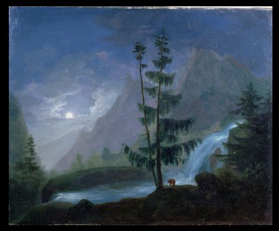 شلال بالقرب من Pont dEspagne بواسطة Moonlight ، c.1833 بواسطة French School