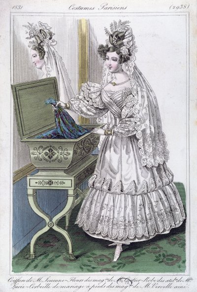 فستان الزفاف ، لوحة الموضة من أزياء Parisiens ، 1831 بواسطة المدرسة الفرنسية