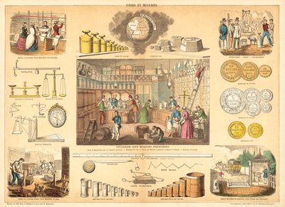 Weights and measures (coloured engraving) بواسطة المدرسة الفرنسية