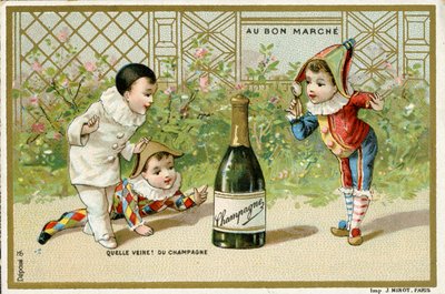 ما الحظ! زجاجة شمبانيا ، بطاقة ترويجية لمتجر Parisian Au Bon Marché ، c.1895 (انظر أيضًا 488428) بواسطة المدرسة الفرنسية