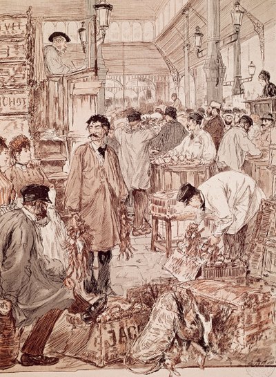 مزاد اللعبة البرية في Les Halles ، رسم توضيحي ، باريس ، فرنسا بواسطة المدرسة الفرنسية