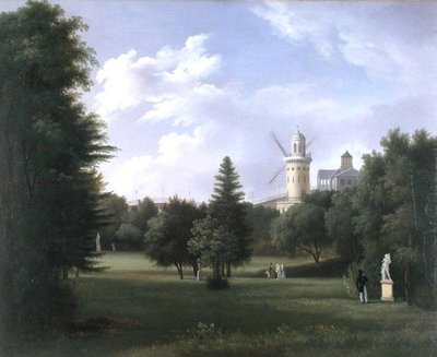 طاحونة هوائية في Folie-Beaujon في باريس ، حوالي 1830 (زيت على قماش) بواسطة المدرسة الفرنسية