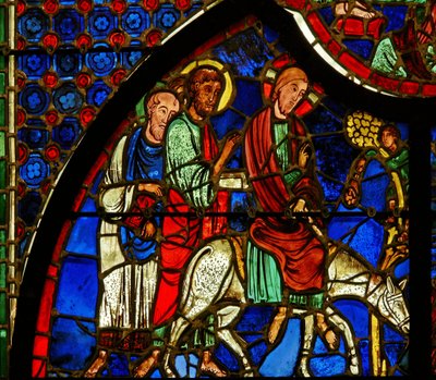 نافذة تصور دخول المسيح إلى القدس بواسطة المدرسة الفرنسية