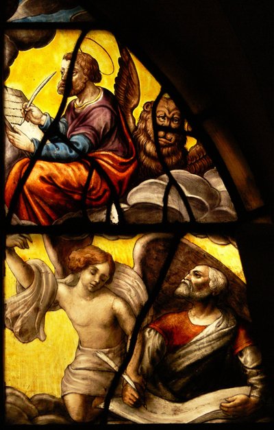 نافذة في Charnier (w.2) تصور تفاصيل عن معجزة المضيف: St Mark and St Matthew بواسطة المدرسة الفرنسية