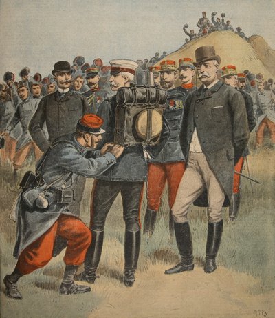 مع مناورات الجيش: دوق كونوت يختبر حقيبة جندي ، رسم توضيحي من Le Petit Journal: Supplement illustre ، 2 أكتوبر 1898 بواسطة المدرسة الفرنسية