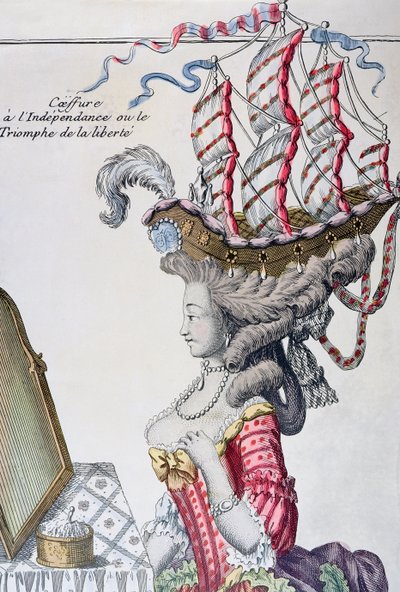 امرأة في ثوب النهار مع تسريحة شعر a la Belle Poule ، فترة الاستقلال الأمريكي ، 1779-1780 بواسطة المدرسة الفرنسية
