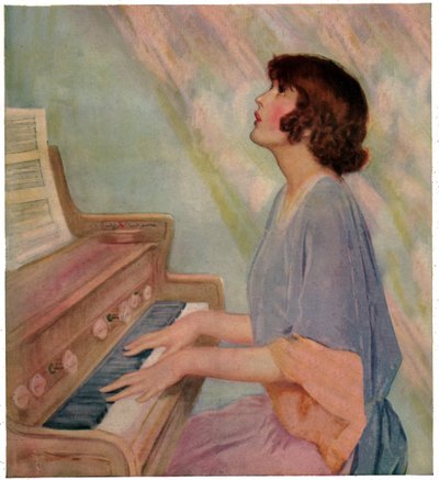 امرأة تعزف على الأرغن. 1924 (نقش) بواسطة المدرسة الفرنسية