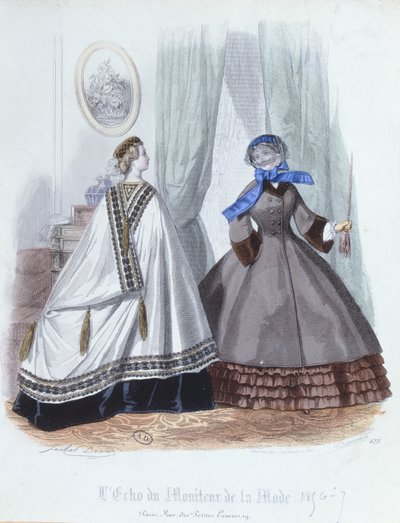 المرأة في الرأس والمعطف ، لوحة الموضة من LEcho du Moniteur de la Mode ، 1856-7 بواسطة المدرسة الفرنسية