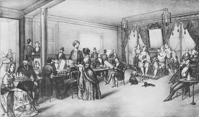 نساء الجزائر في مقهى باريس ، حوالي 1860 (نقش) بواسطة المدرسة الفرنسية