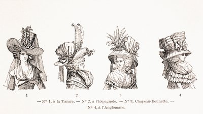 أنماط قبعة المرأة في القرن الثامن عشر ، 1875 بواسطة المدرسة الفرنسية