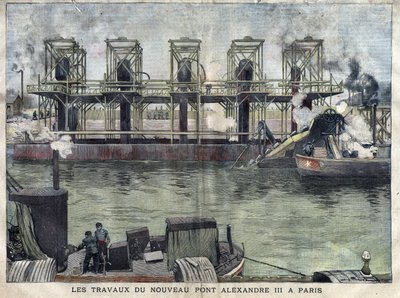 يعمل في باريس على جسر الإسكندر الثالث. نقش أبريل 1898 في "لا صغيرتي جيروند" ". بواسطة المدرسة الفرنسية