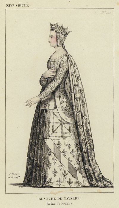 XIV Siecle ، Blanche de Navarre ، Reine de France (نقش ملون) بواسطة المدرسة الفرنسية