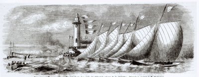 اليخوت حول منارة جولييت خلال سباق القوارب عام 1864 في مرسيليا ، من لو موند إيلوستري ، 17 سبتمبر 1864 بواسطة المدرسة الفرنسية