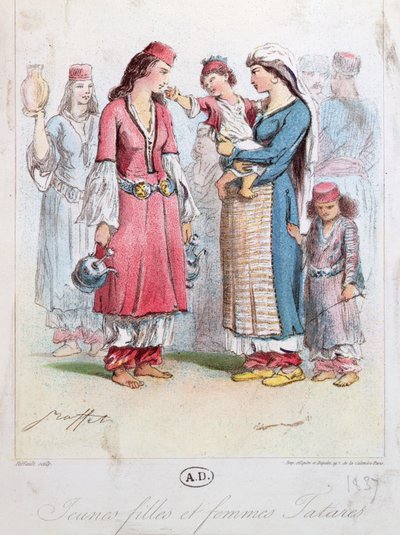 الفتيات والنساء الصغار الترتار ، 1837 (نقش الألوان) بواسطة المدرسة الفرنسية