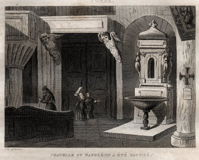 الكنيسة الصغيرة حيث تم تعميد نابليون - كنيسة ou Napoleon a été baptise - نقش من "" Italy Picturesque "- الرسم التاريخي والوصف لإيطاليا" بواسطة M. de Norvins، Ch. نودير 1834-1836. بواسطة المدرسة الفرنسية
