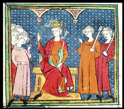 ص. ١٤ ف Childeric II (c.653-73) ، ملك Merovingian of Austrasia ، من Grandes Chroniques de France ، 1375-79 بواسطة المدرسة الفرنسية