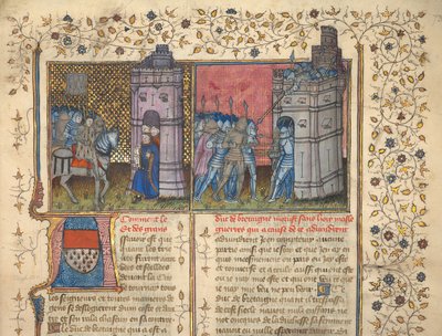 F. 73: حصار بريست ، من "سجلات فرنسا وإنجلترا" ، بقلم جان فرويسارت (ورق). بواسطة المدرسة الفرنسية