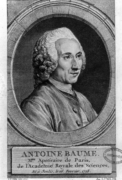 صورة أنطوان باومي (1728-1804) ، كيميائي وصيدلي فرنسي. ابوتيكاير دي باريس. نقش من 1772. بواسطة المدرسة الفرنسية