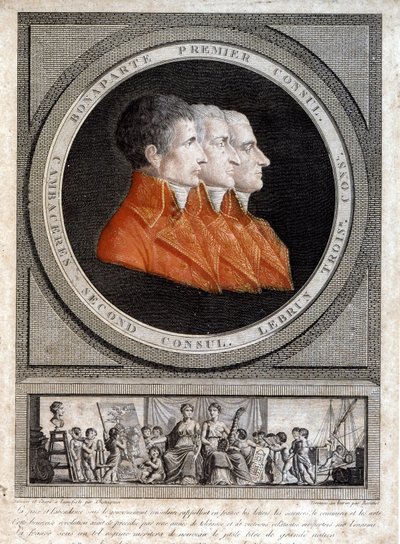 صورة للقناصل الثلاثة ، نابليون بونابرت (1769-1821) ، وجان جاك ريجيس (جان جاك ريجيس) دي كامباسيريس (1753-1824) وتشارلز فرانسوا ليبرون (1739-1824) " بواسطة المدرسة الفرنسية