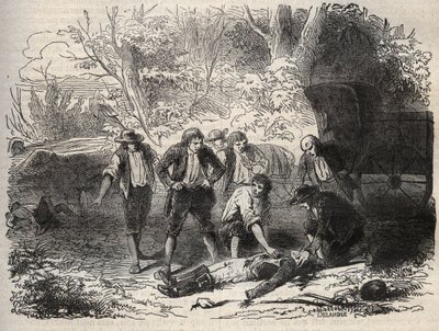 قضية بريد ليون - Affaire du mail de Lyon - تعرض صندوق البريد للهجوم في Seine et Marne من قبل 5 أفراد في 28 أبريل 1796 - نقش في "" الأسباب الشهيرة لجميع الشعوب "بقلم أرماند فوكيه (1817-18؟) 1858 -1867 - مجموعة خاصة بواسطة المدرسة الفرنسية