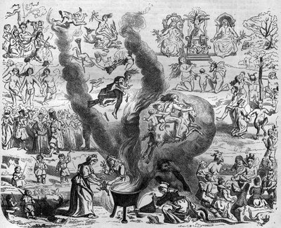 خرافات سنة الألف: السبت. نقش في "Histoire des Papes-Rois-Queen and Empereurs عبر القرون" بقلم موريس لاتشاتر بواسطة المدرسة الفرنسية