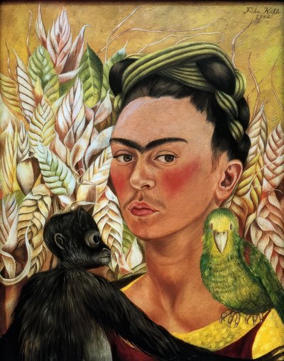 صورة شخصية مع قرد وببغاء بواسطة فريدا كاهلو