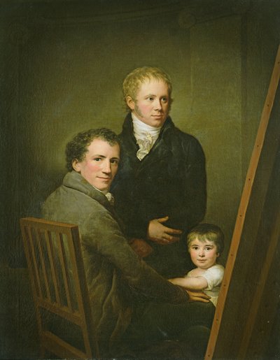 صورة ذاتية مع ابنة فوستر لينا غروجر والرسامة هاينريش جاكوب ألدنراث ، c.1801-15 بواسطة Friedrich Carl Groger