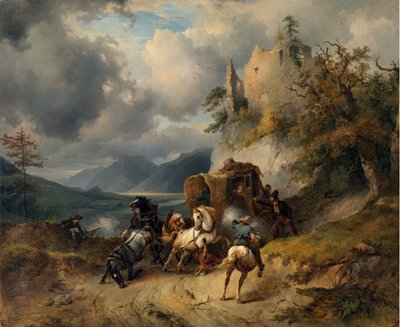 The Robbery par Gauermann ، Friedrich August Matthias (1807-1862). زيت على قماش ، مقاس: 60.5 × 74 بواسطة فريدريش جورمان