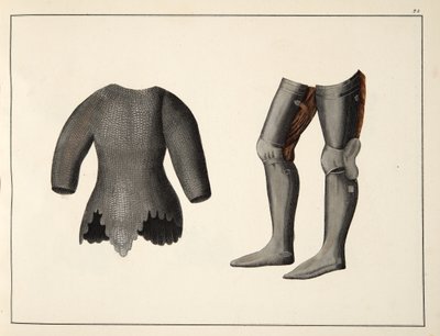 درع ، لوحة من تاريخ تطور وعادات الفروسية ، للدكتور فرانز كوتنكامب ، نشره كارل هوفمان ، 1842 بواسطة فريدريش مارتن فون ريبيش